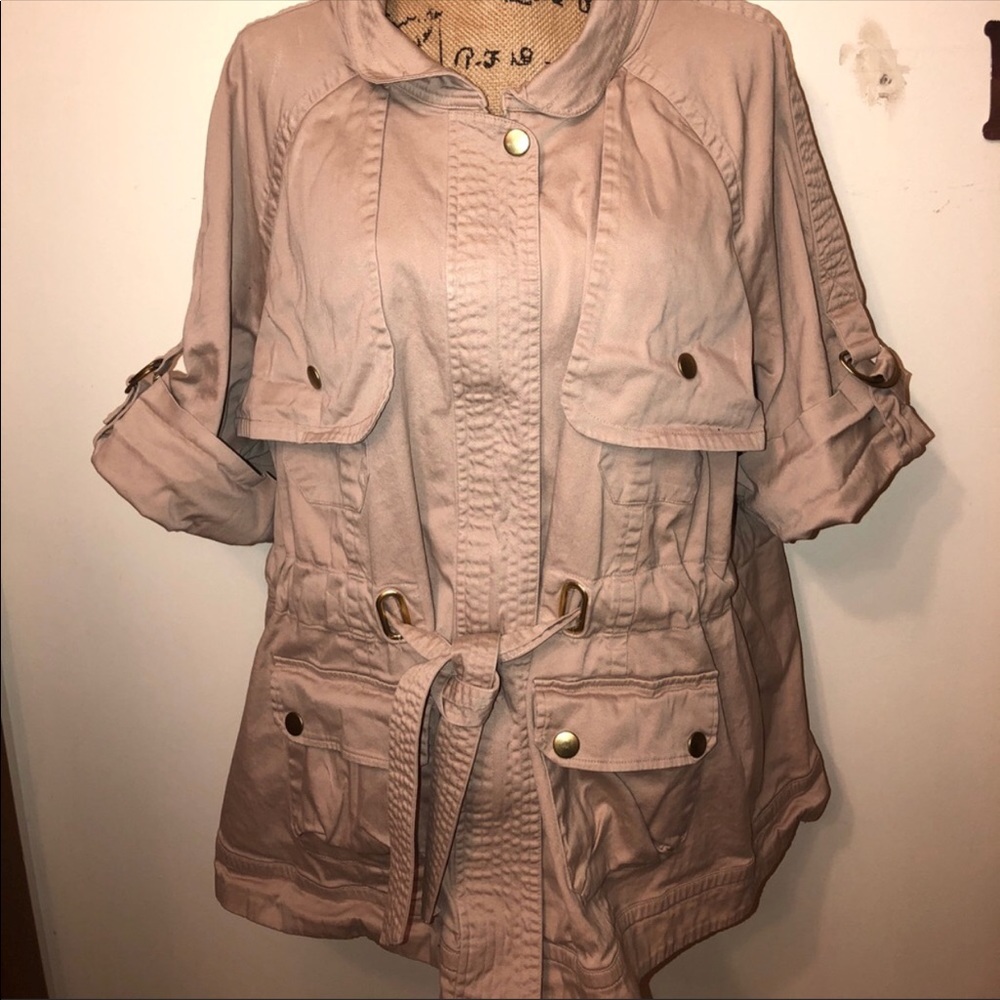Plus size short sleeve canvas coat